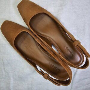 Vince Vida Sling Slingback Suede Flat 8.5 Dark Caramel Brown
